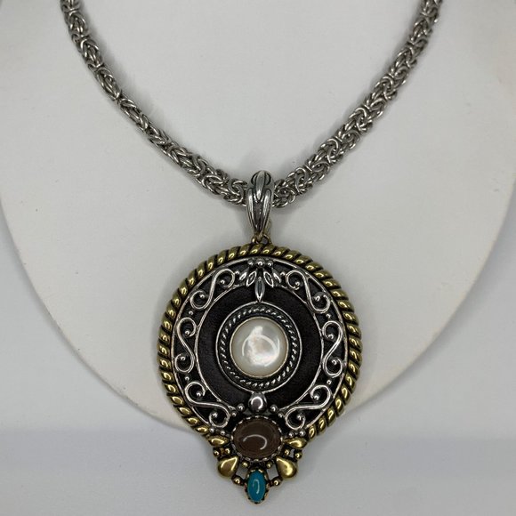 Vintage Relios 925 Brass and Leather Necklace - Picture 1 of 8